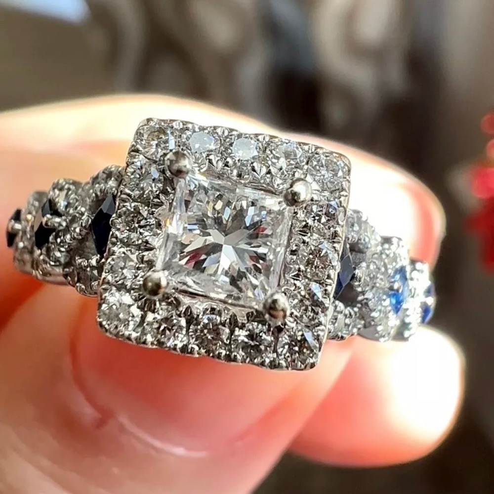 Zales Vera Wang Love 1CT T.W Diamond & Blue Sapphire Engagement Ring 14k